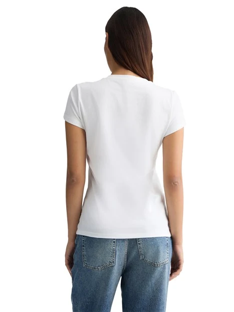 T-SHIRT CON LOGO FLOREALE E STRASS DONNA BIANCO
