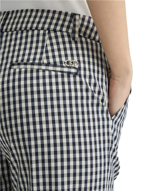 PANTALONI CROPPED CAPRI  A QUADRATINI DONNA BLU