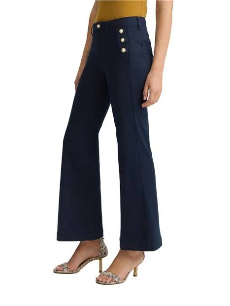 PANTALONI A ZAMPA CON BOTTONI GIOIELLO DONNA BLU NAVY