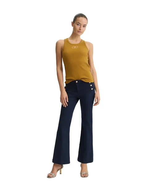 PANTALONI A ZAMPA CON BOTTONI GIOIELLO DONNA BLU NAVY
