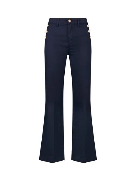 PANTALONI A ZAMPA CON BOTTONI GIOIELLO DONNA BLU NAVY
