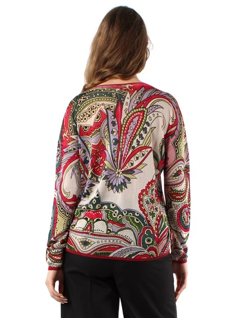 MAGLIA CON SCOLLO A V CON STAMPA FOULARD DONNA ROSSO