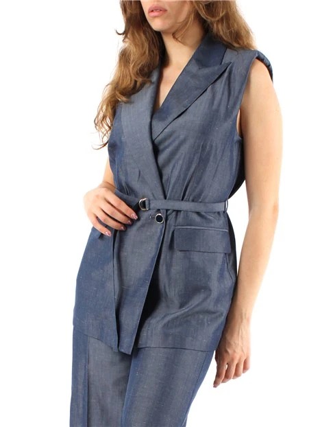 GILET IN MISTO LINO DONNA BLU