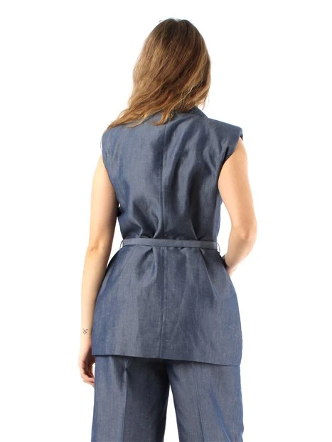 GILET IN MISTO LINO DONNA BLU