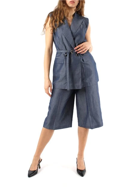 GILET IN MISTO LINO DONNA BLU