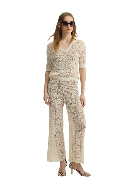 MAGLIA CON SCOLLO A V IN MISTO COTONE CROCHET DONNA BEIGE