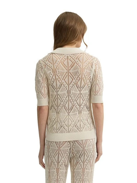 MAGLIA CON SCOLLO A V IN MISTO COTONE CROCHET DONNA BEIGE