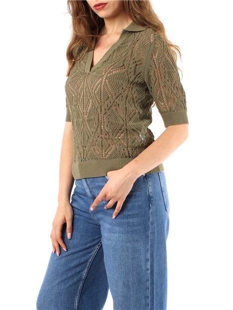 MAGLIA CON SCOLLO A V TRAFORATA DONNA VERDE