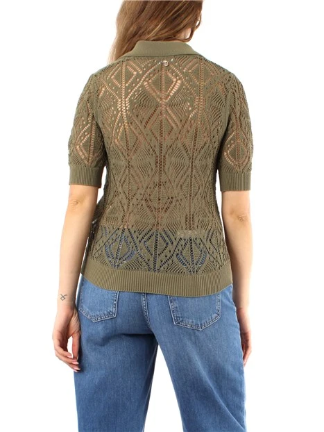 MAGLIA CON SCOLLO A V TRAFORATA DONNA VERDE