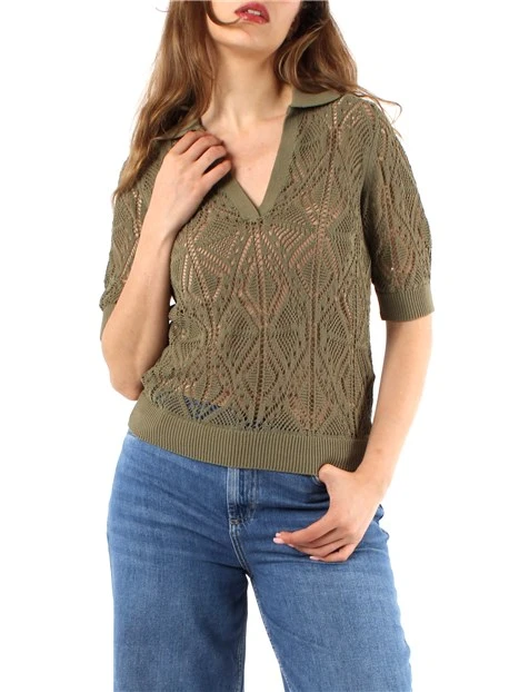 MAGLIA CON SCOLLO A V TRAFORATA DONNA VERDE