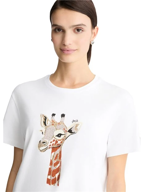T-SHIRT MANICA CORTA STAMPA GIRAFFA DONNA BIANCO