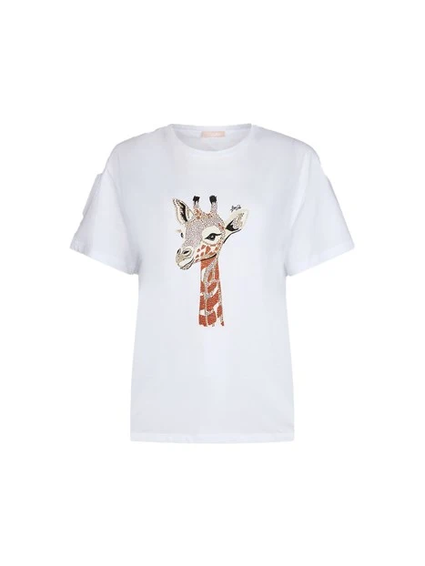T-SHIRT MANICA CORTA STAMPA GIRAFFA DONNA BIANCO