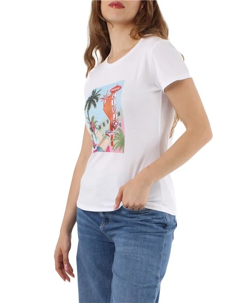 T-SHIRT MANICA OCRTA CON STAMPA MIAMI DONNA BIANCO