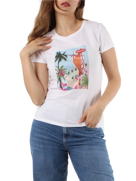 T-SHIRT MANICA OCRTA CON STAMPA MIAMI DONNA BIANCO
