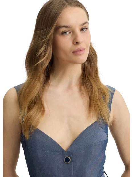 VESTITO LUNGO IN LINO DONNA BLU
