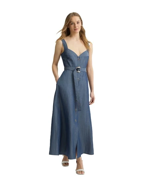 VESTITO LUNGO IN LINO DONNA BLU