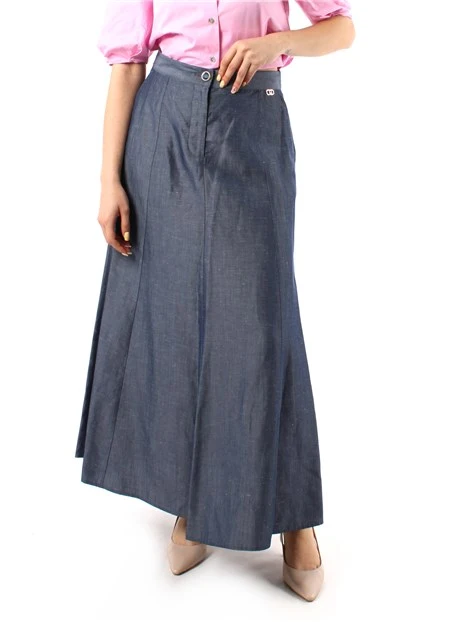 GONNA LUNGA IN MISTO LINO DONNA BLU