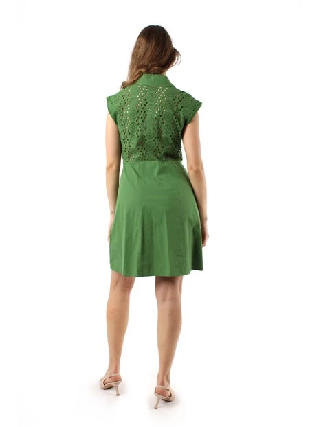 VESTITO CHEMISIER CON RICAMO SANGALLO DONNA VERDE