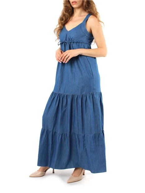 VESTITO LUNGO IN DENIM CON BALZE DONNA BLU
