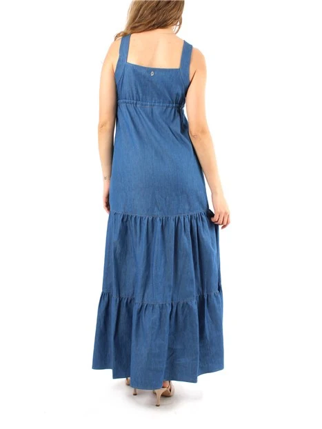 VESTITO LUNGO IN DENIM CON BALZE DONNA BLU