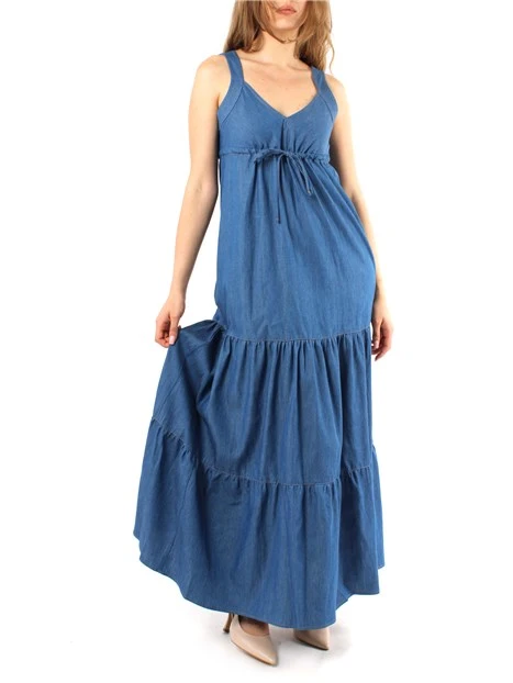 VESTITO LUNGO IN DENIM CON BALZE DONNA BLU