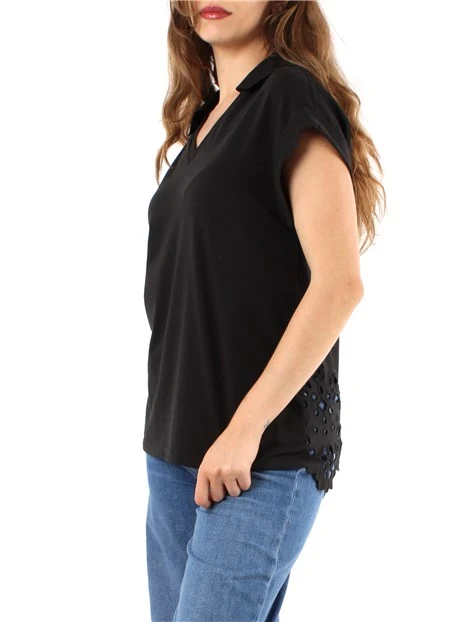 T-SHIRT MANICA CORTA CON RICAMO SANGALLO DONNA NERO