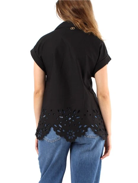 T-SHIRT MANICA CORTA CON RICAMO SANGALLO DONNA NERO