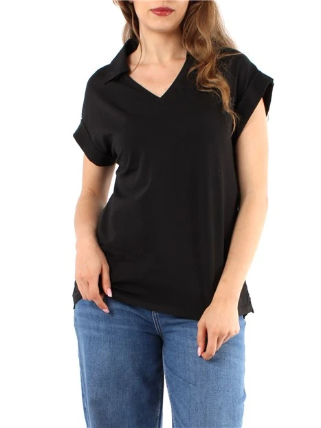 T-SHIRT MANICA CORTA CON RICAMO SANGALLO DONNA NERO