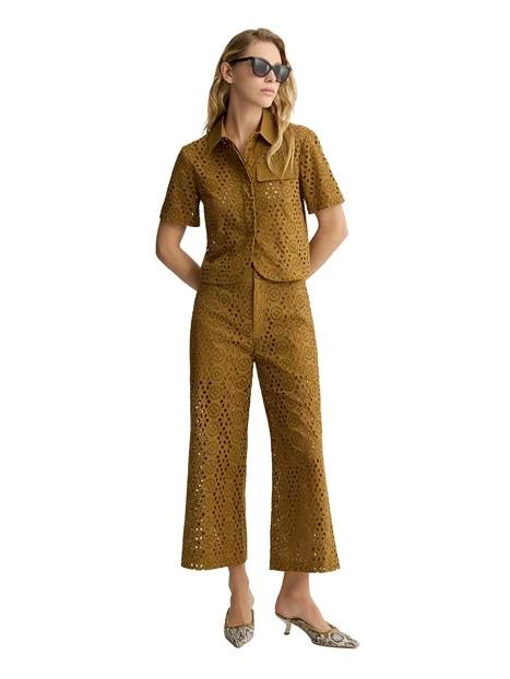 PANTALONI CROPPED CON RICAMI DONNA CARAMELLO