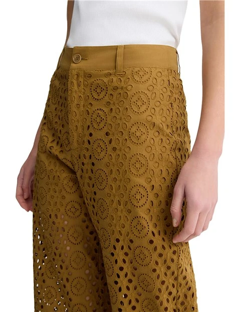 PANTALONI CROPPED CON RICAMI DONNA CARAMELLO