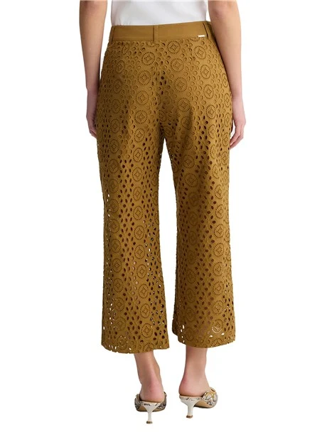 PANTALONI CROPPED CON RICAMI DONNA CARAMELLO