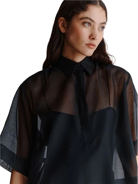 CAMICIA BOXY MONOCHROME IN MUSSOLA DI COTONE E SETA DONNA NERO
