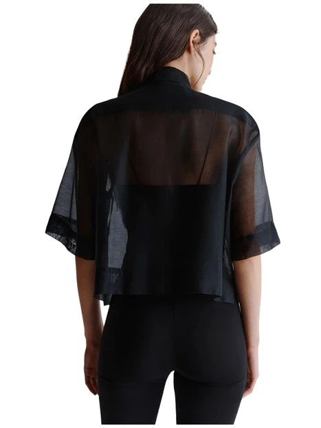 CAMICIA BOXY MONOCHROME IN MUSSOLA DI COTONE E SETA DONNA NERO