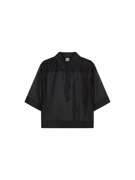 CAMICIA BOXY MONOCHROME IN MUSSOLA DI COTONE E SETA DONNA NERO