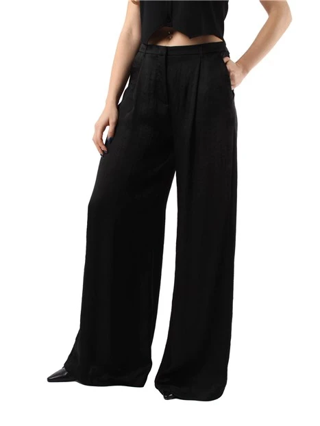 PANTALONI PALAZZO IN TWILL DI VISCOSA DONNA NERO