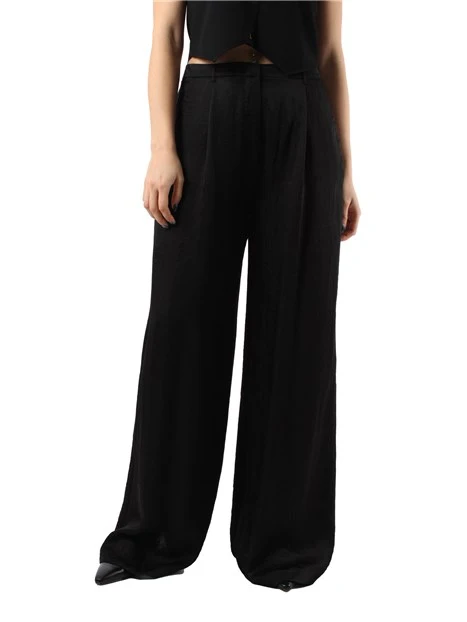 PANTALONI PALAZZO IN TWILL DI VISCOSA DONNA NERO