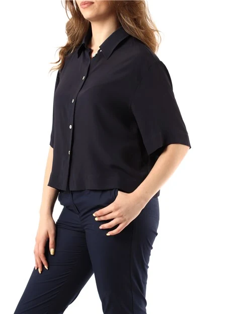 CAMICIA  A MANICHE CORTE IN CRÊPE MISTO SETA DONNA BLU