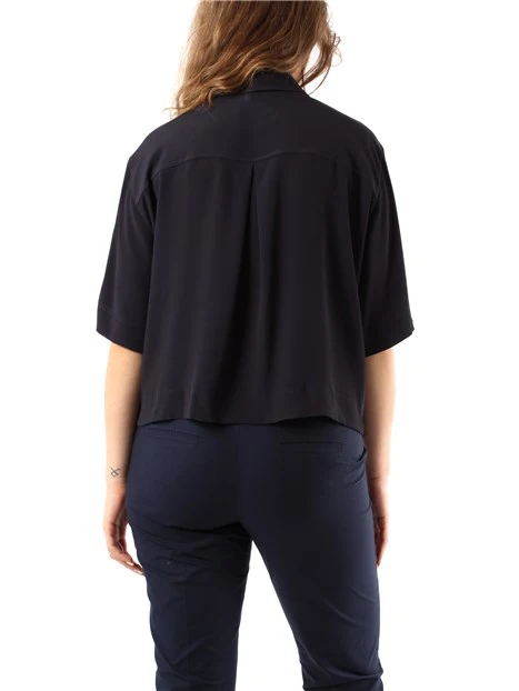 CAMICIA  A MANICHE CORTE IN CRÊPE MISTO SETA DONNA BLU
