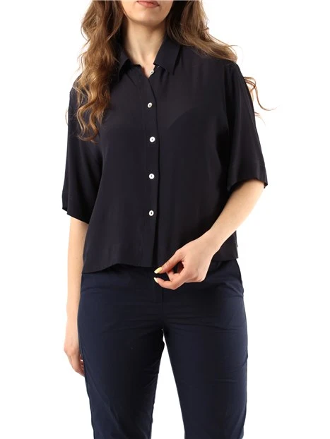 CAMICIA  A MANICHE CORTE IN CRÊPE MISTO SETA DONNA BLU