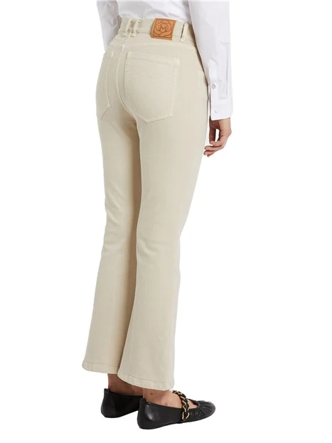 PANTALONI CROPPED A ZAMPA IN DENIM DONNA BEIGE