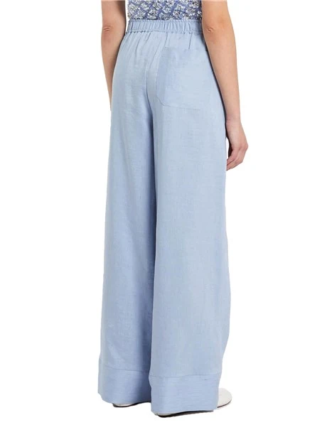 PANTALONI PALAZZO FLUIDI IN LINO DONNA AZZURRO