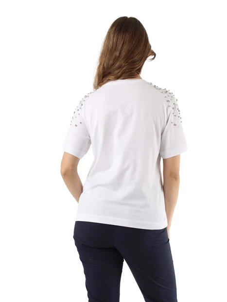 T-SHIRT MANICA CORTA CON CRISTALLI DONNA BIANCO