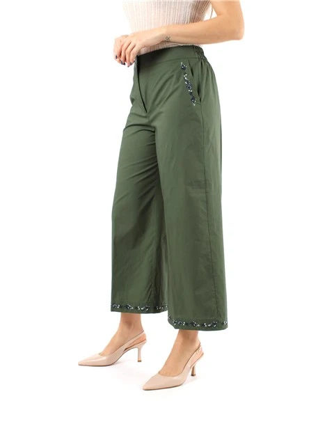 PANTALONI CROPPED A PALAZZO CON RICAMO DONNA VERDE
