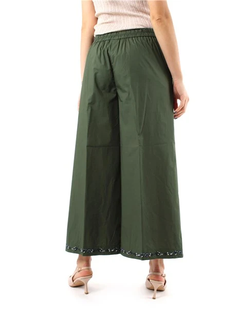 PANTALONI CROPPED A PALAZZO CON RICAMO DONNA VERDE