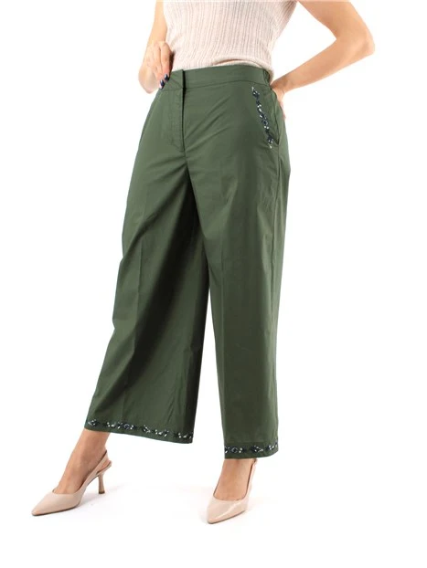 PANTALONI CROPPED A PALAZZO CON RICAMO DONNA VERDE