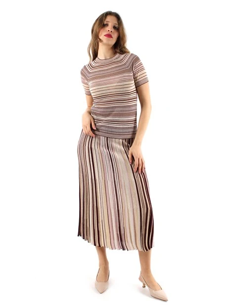 MAGLIA GIROCOLLO IN LUREX A RIGHE DONNA ROSA