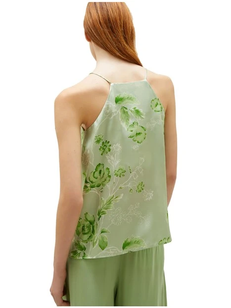 TOP FIORATO IN PURA SETA DONNA VERDE