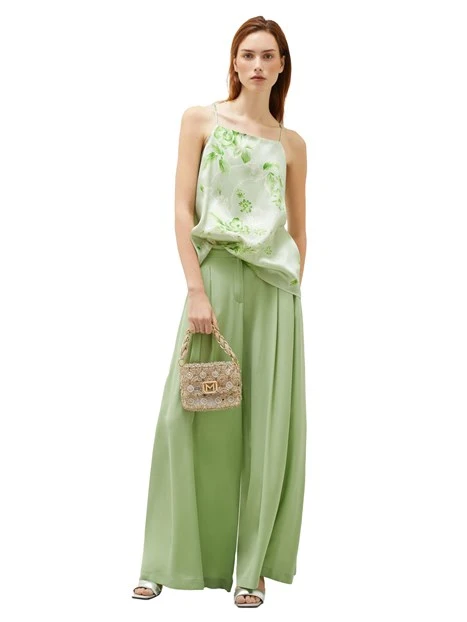 TOP FIORATO IN PURA SETA DONNA VERDE