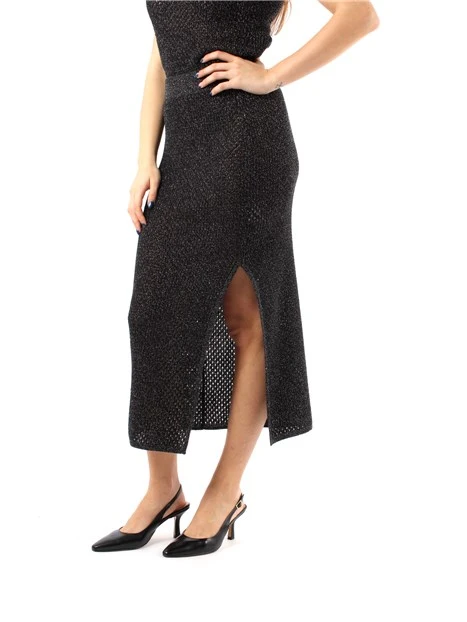 GONNA LUNGA CON SPACCO IN LUREX DONNA NERO