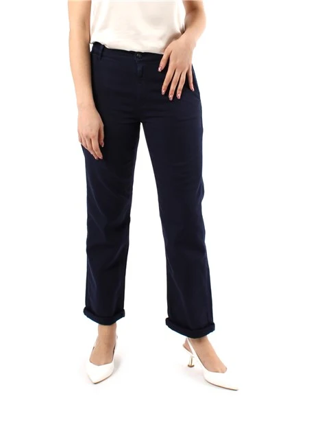 PANTALONI A SIGARETTA IN RASO DI COTONE DONNA BLU
